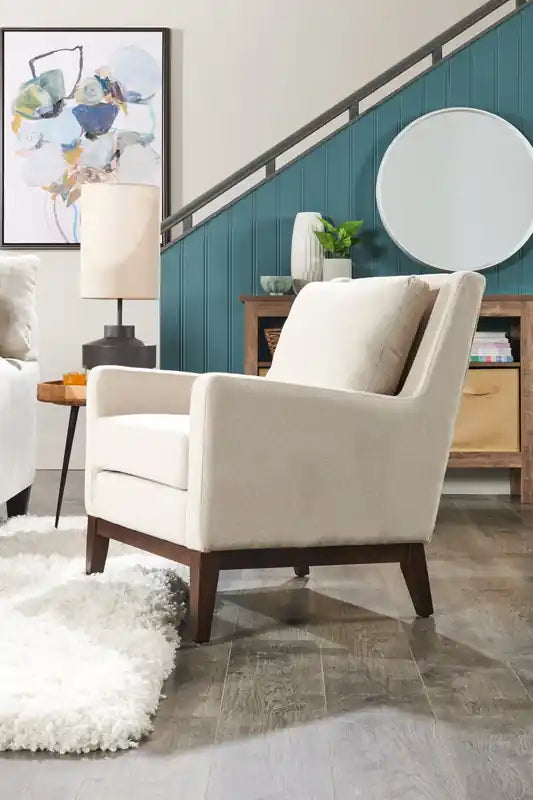 28.5 Linen-Look Fabric Accent Chair with Wood Base