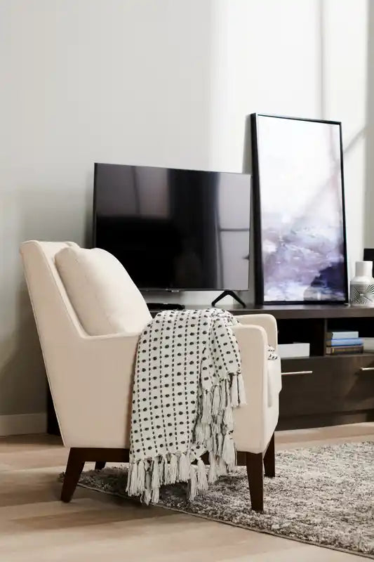28.5 Linen-Look Fabric Accent Chair with Wood Base