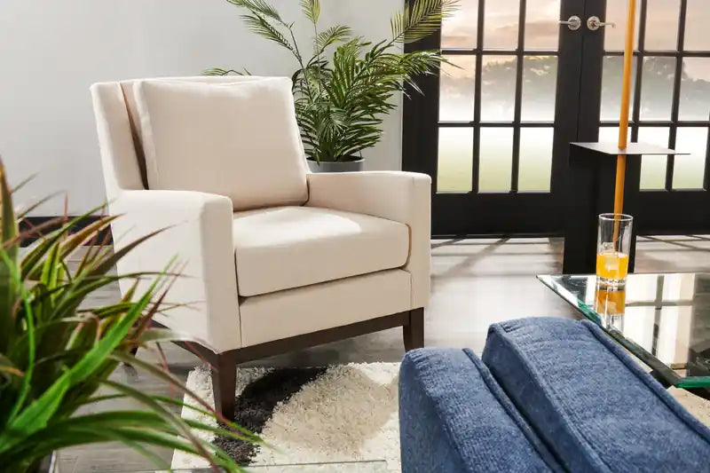 28.5 Linen-Look Fabric Accent Chair with Wood Base