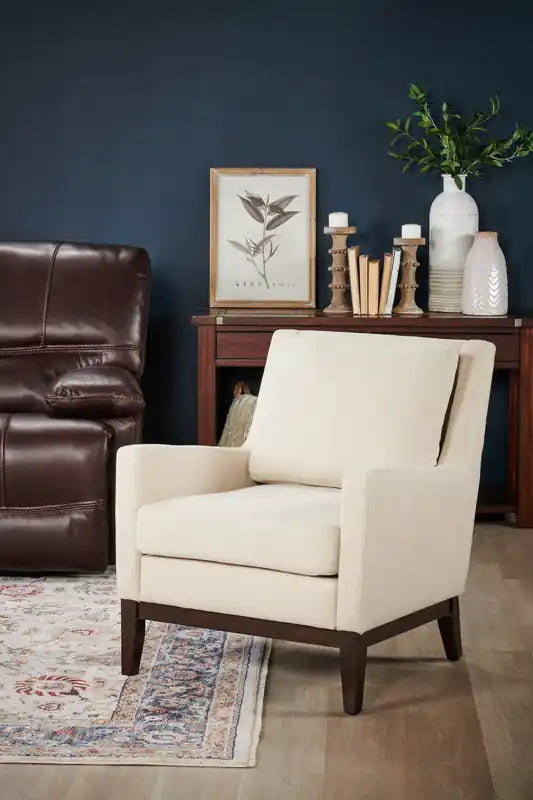 28.5 Linen-Look Fabric Accent Chair with Wood Base