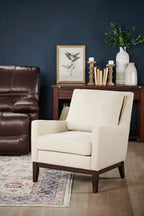 Fauteuil d'appoint 28,5 en tissu aspect lin avec base en bois