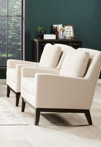 Fauteuil d'appoint 28,5 en tissu aspect lin avec base en bois