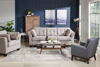 Fauteuil d'appoint 28,5 en tissu aspect lin avec base en bois
