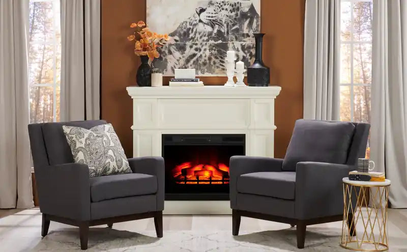 28.5 Linen-Look Fabric Accent Chair with Wood Base