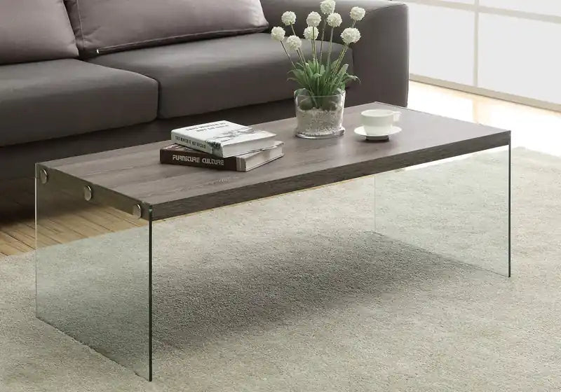 44 Modern Coffee Table - Grey-Brown with Glass Base
