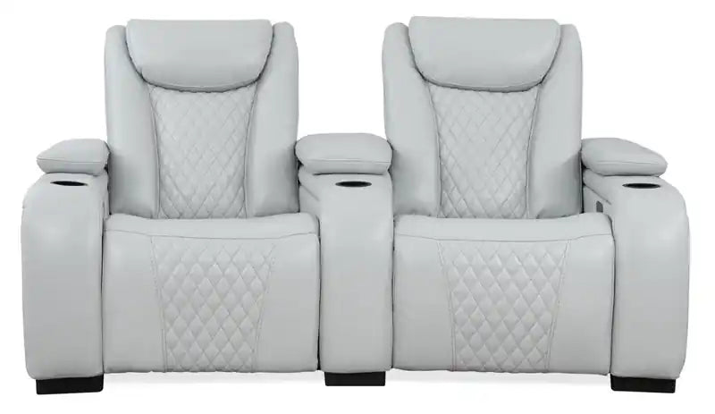 Cinema 79.6 Leather-Look Fabric Power Reclining Home Theatre Seating with Two Seats - Cosmic Fog Grey