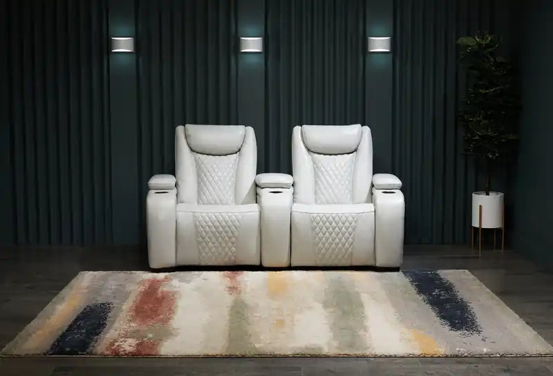79.6 Leather-Look Fabric Power Reclining Home Theatre Seating with Two Seats - Cosmic Fog Grey