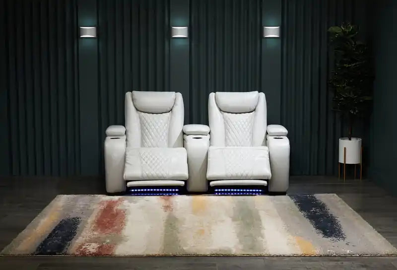 79.6 Leather-Look Fabric Power Reclining Home Theatre Seating with Two Seats - Cosmic Fog Grey