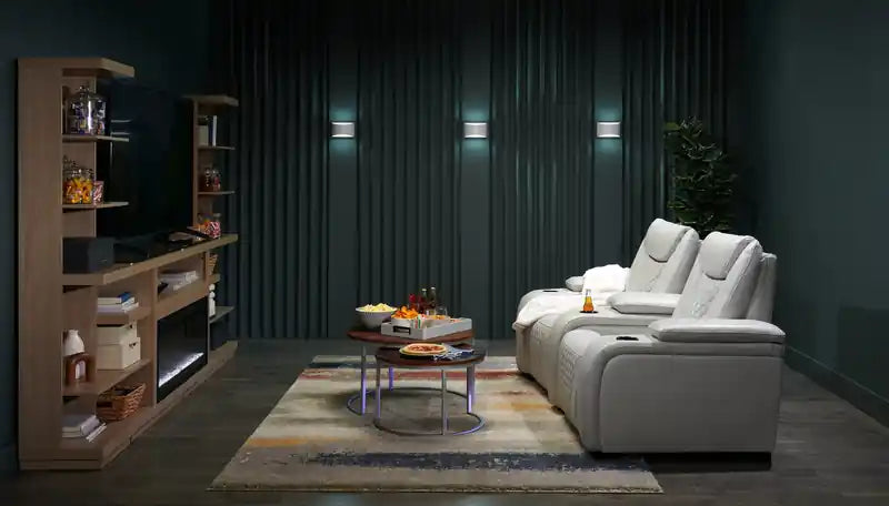 79.6 Leather-Look Fabric Power Reclining Home Theatre Seating with Two Seats - Cosmic Fog Grey