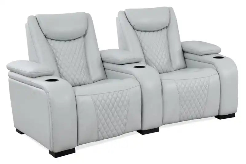79.6 Leather-Look Fabric Power Reclining Home Theatre Seating with Two Seats - Cosmic Fog Grey