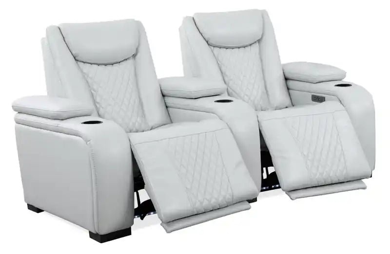 79.6 Leather-Look Fabric Power Reclining Home Theatre Seating with Two Seats - Cosmic Fog Grey