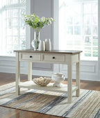 46 table console rustique avec rangement et étagère - bois bicolore