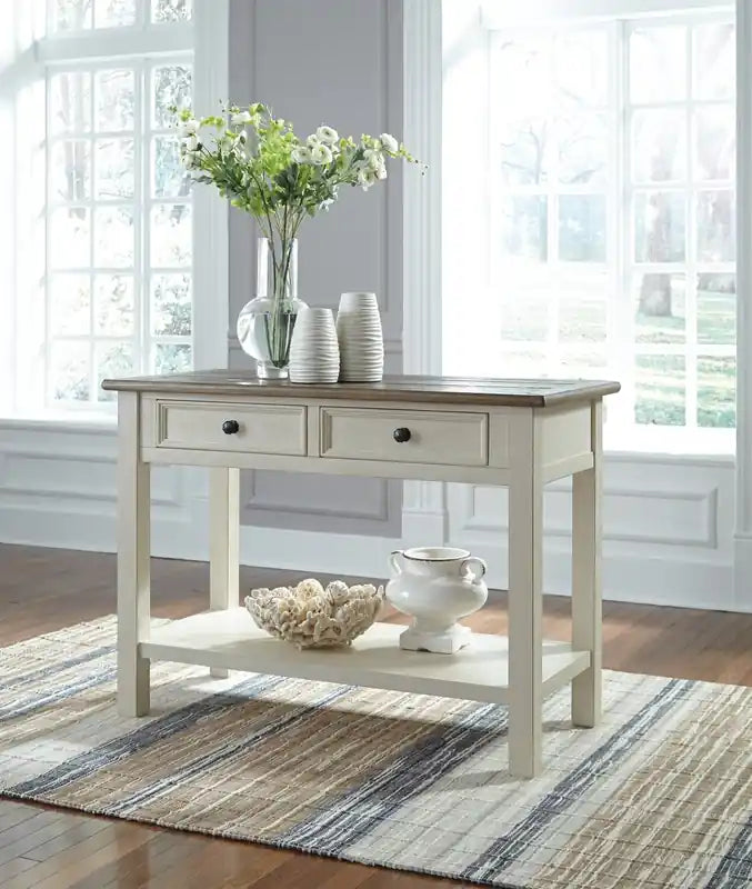 46 Rustic Sofa Table with Storage and Shelf - Two Tone Wood