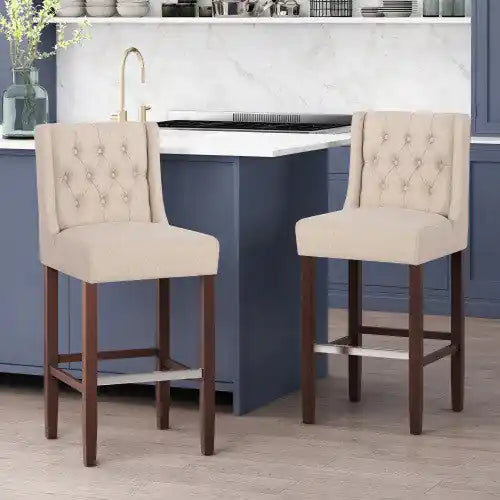 30.5 Counter Height Bar Stools Set Of 2 With Metal Legs And Fabric Upholstery