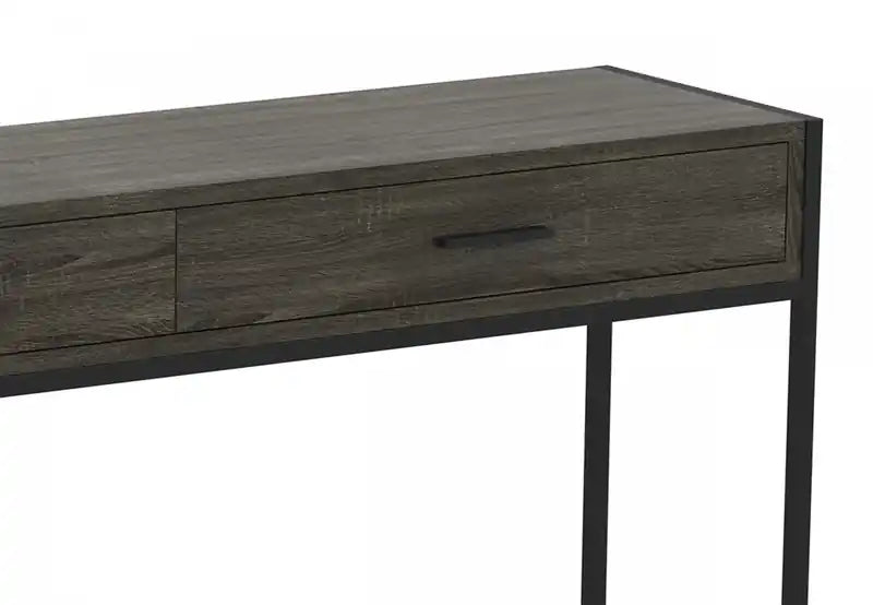 48 Modern Console Table With 2 Drawers - Dark Grey Wood With Black Metal