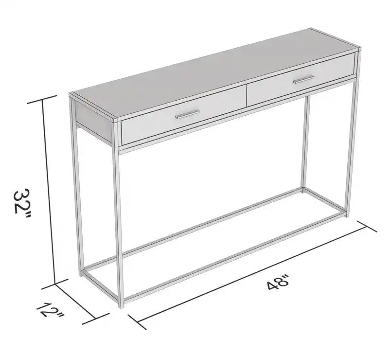 48 Modern Console Table With 2 Drawers - Dark Grey Wood With Black Metal