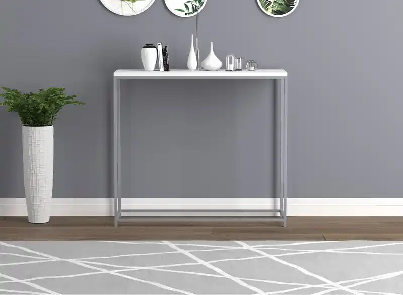 31 Modern Console Table - White With Silver Metal