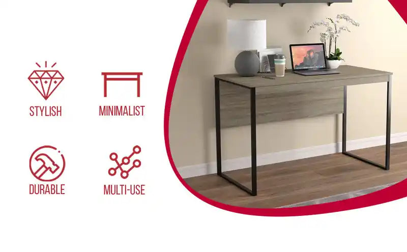 47 Computer Desk - Dark Taupe With Black Metal Base