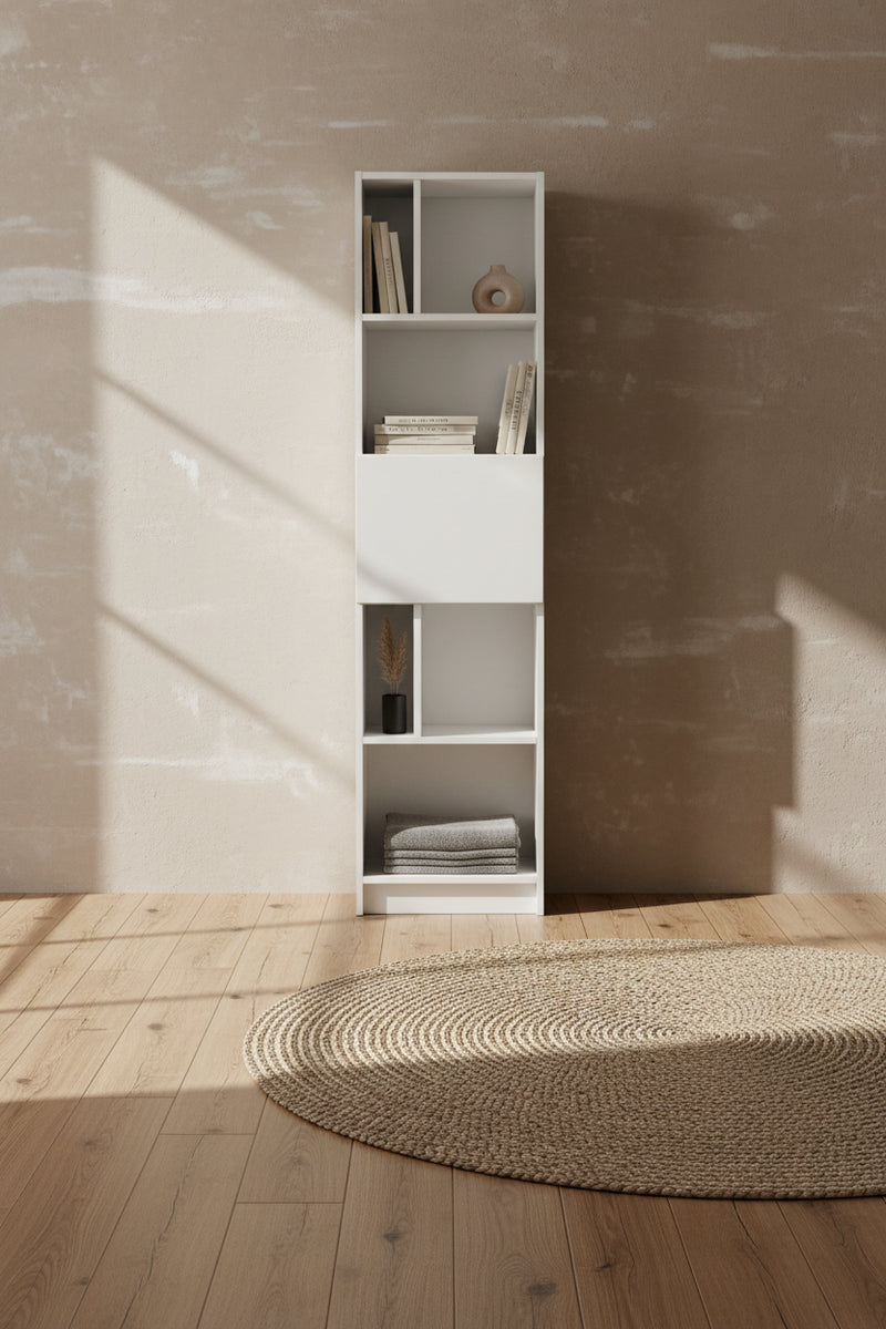 Bibliothèque étroite à 5 étagères - Blanc pur