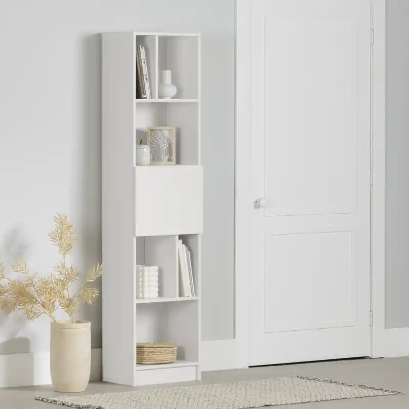 5-Shelf Narrow Bookcase - Pure White