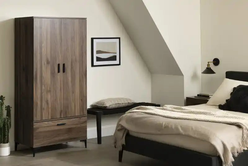 Wardrobe Armoire With Doors And Drawers - Natural Walnut