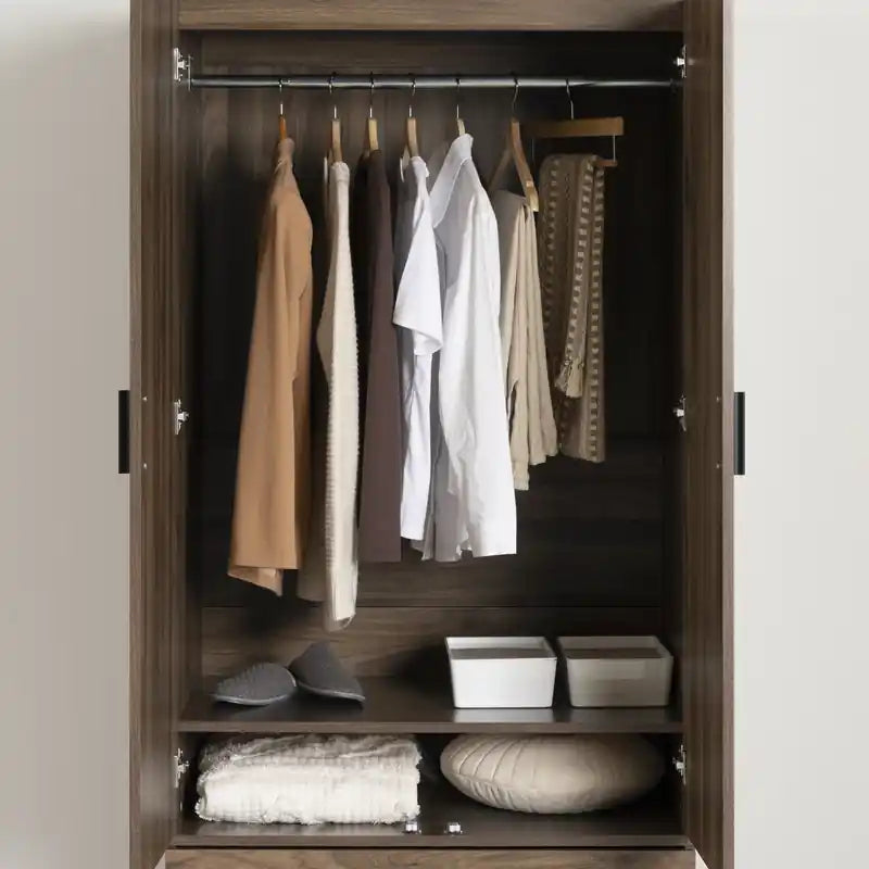 Wardrobe Armoire With Doors And Drawers - Natural Walnut