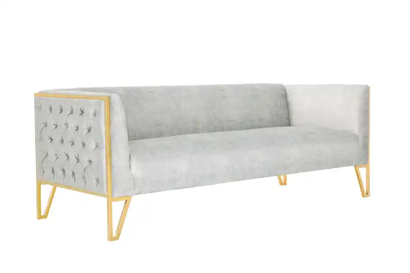 81.5 Velvet Sofa - Grey & Gold