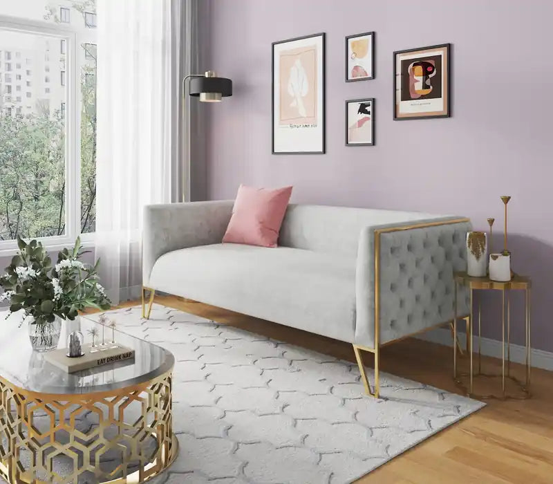 81.5 Velvet Sofa - Grey & Gold