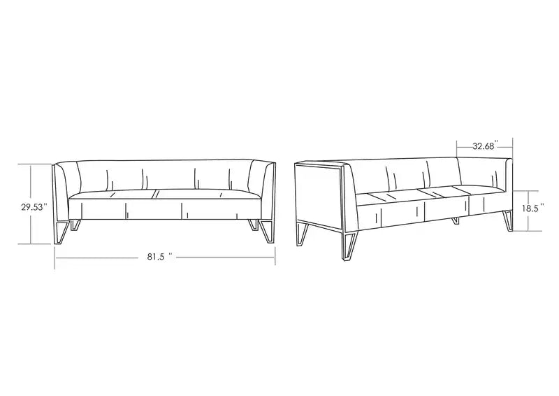 81.5 Velvet Sofa - Grey & Gold