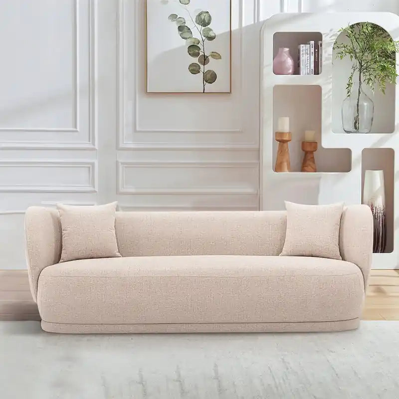 Contemporary Linen Weave 92.52 Sofa with Pillows - Wheat