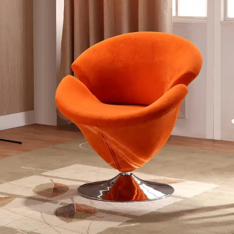 Polished Chrome Velvet Swivel Accent Chair