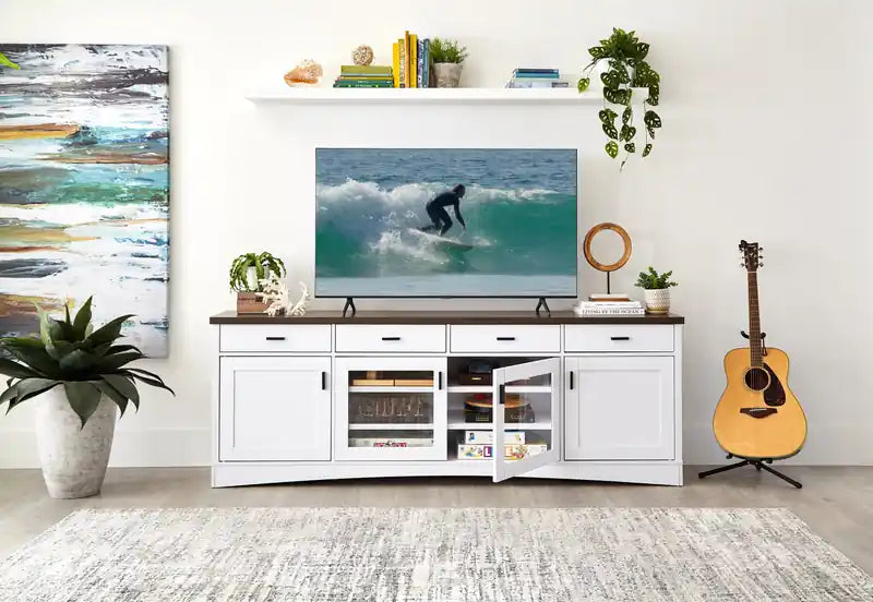 84 TV Stand with Storage and Cable Management for TVs up to 90- White