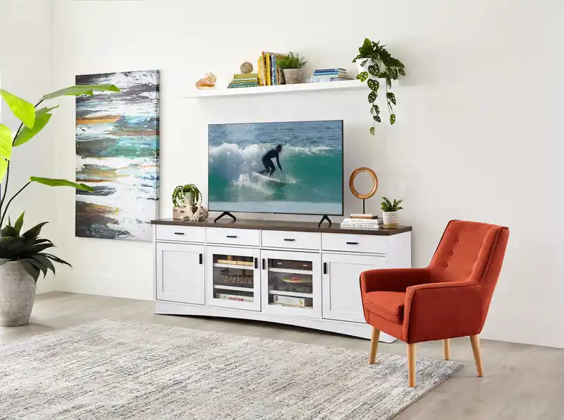 84 TV Stand with Storage and Cable Management for TVs up to 90- White