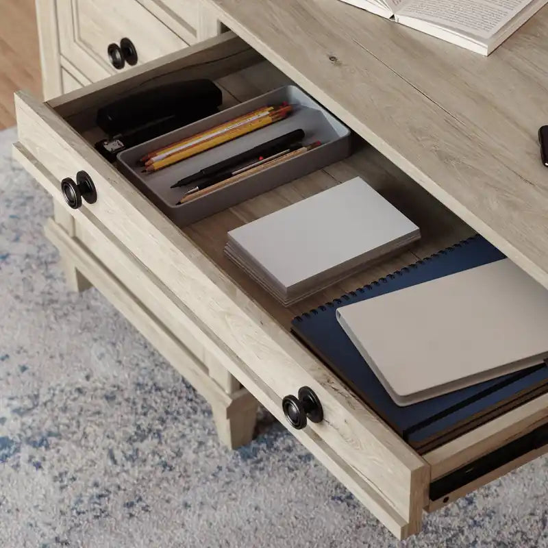 67.56 Commercial Grade Executive Office Desk with 7-Drawers - Chalk Oak