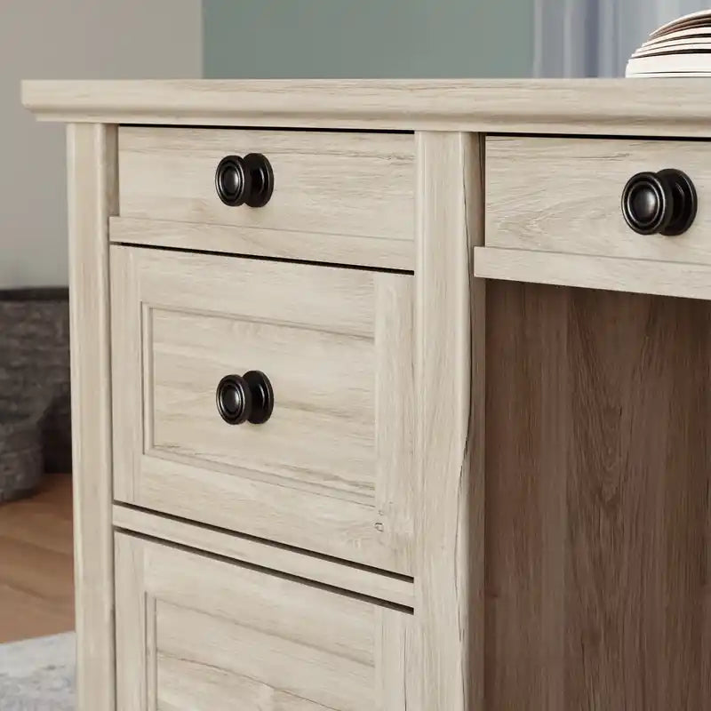 67.56 Commercial Grade Executive Office Desk with 7-Drawers - Chalk Oak