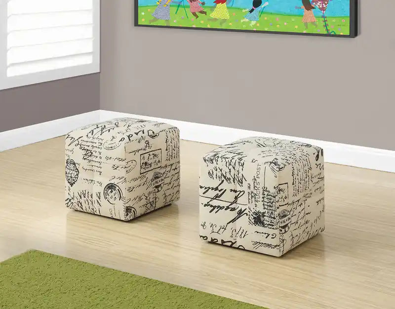 2Pc Ottoman Set with Vintage Script Design for Kids