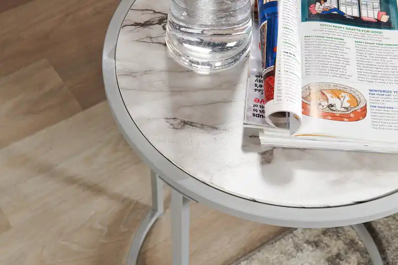 18.25 Chairside Table - White Marble-Look
