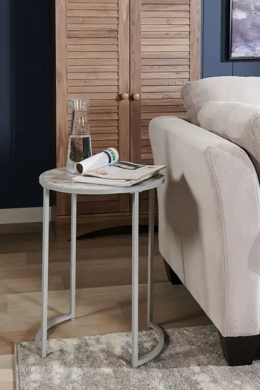 18.25 Chairside Table - White Marble-Look