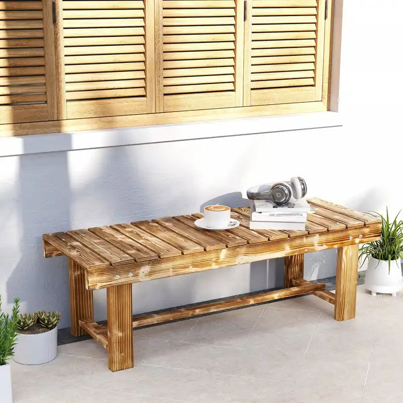 43.25 Outdoor Wood Garden Bench Double Seat Carbonized