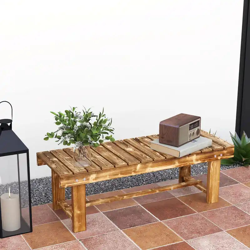 43.25 Outdoor Wood Garden Bench Double Seat Carbonized