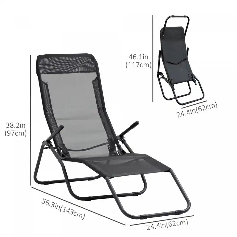 Foldable Patio Lounge Chair Black