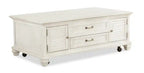 50 Table basse relevable traditionnelle avec rangement et roulettes - Pin blanc albâtre