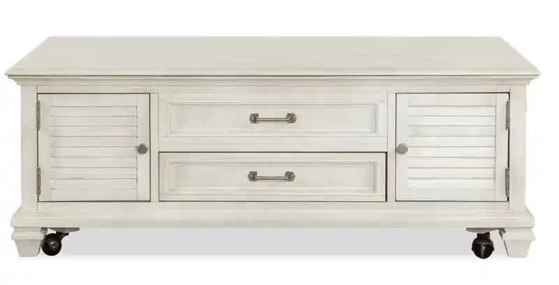 50 Traditional Lift Top Coffee Table with Storage and Casters - Alabaster White Pine