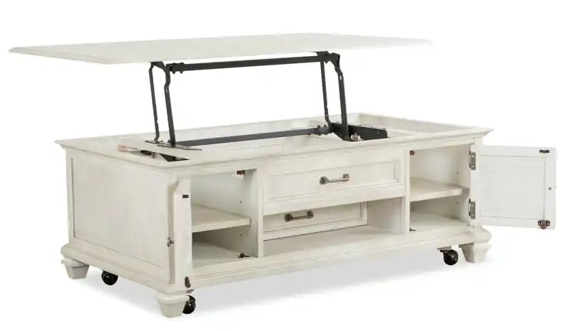 50 Traditional Lift Top Coffee Table with Storage and Casters - Alabaster White Pine