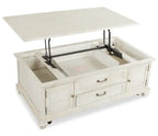 50 Table basse relevable traditionnelle avec rangement et roulettes - Pin blanc albâtre