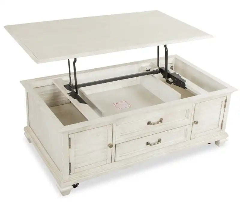 50 Traditional Lift Top Coffee Table with Storage and Casters - Alabaster White Pine