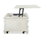 50 Table basse relevable traditionnelle avec rangement et roulettes - Pin blanc albâtre