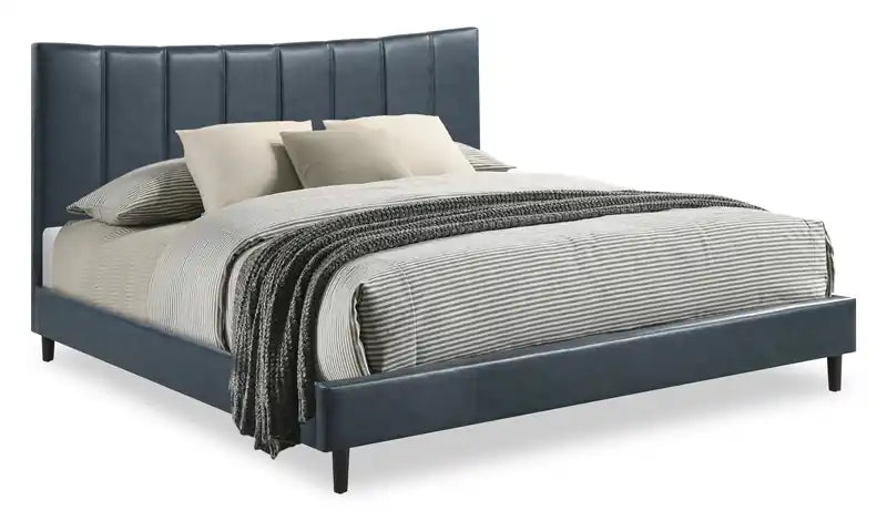 Paseo Platform Bed in Navy Vegan-Leather Fabric