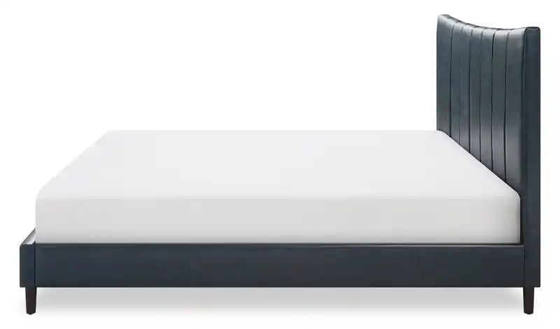 Platform Bed in Navy Vegan-Leather Fabric