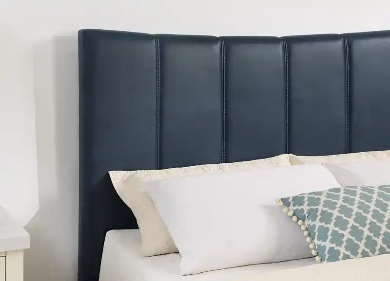 Platform Bed in Navy Vegan-Leather Fabric